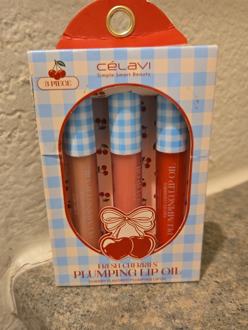 CéLavi Fresh Cherries Plumping Lip Oil Trio - Pink, Peach, Red Nwt